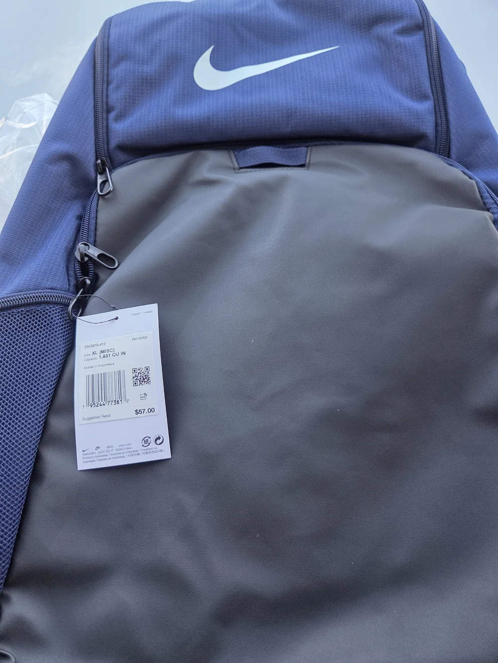 Nike Navy and Gray Kids Backpack with White Swoosh